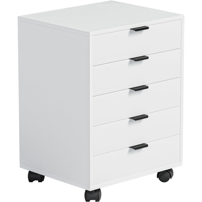 Шафа з шухлядами, контейнер на колесах, мобільна шафа для документів з 5 шухлядами, шафа під письмовим столом, офісний комод для домашнього офісу, білий 40 x 47,6 x 64,6 см