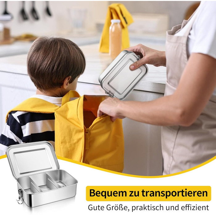Набір металевих ланчбоксів Joyfair з роздільниками, 2 шт. Бенто-бокси з нержавіючої сталі зі знімними перегородками для дорослих та дітей, герметичні, для кемпінгу, пікніків, подорожей та роботи 850 мл 850 мл