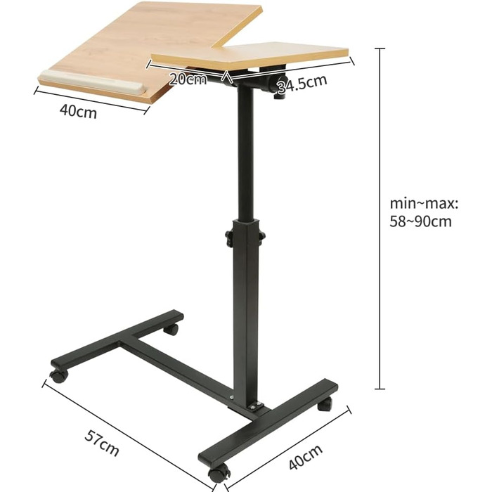 Підставка для ноутбука з регульованою висотою, дерев'яна, ергономічна. З коліщатками, поворотна, з антиковзким покриттям (Жовте дерево 60 x 34.5 x 90 см)