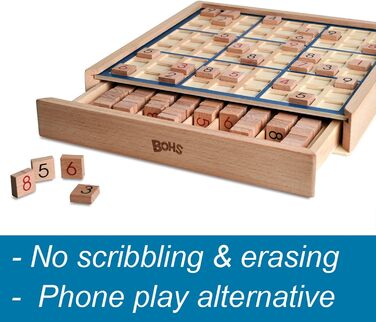 Дерев&39яна настільна гра судоку BOHS з висувним ящиком - з книгою зі 100 головоломок судоку для дорослих - настільна іграшка-голо