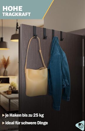 Дверні гачки Menz Premium в комплекті з 6 шт. - Чорні дверні гачки для підвішування з високою несучою здатністю - Функціональні дв