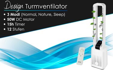 Баштовий вентилятор Echos дуже тихий вентилятор тихий двигун постійного струму пульт дистанційного керування коливальний світлодіо