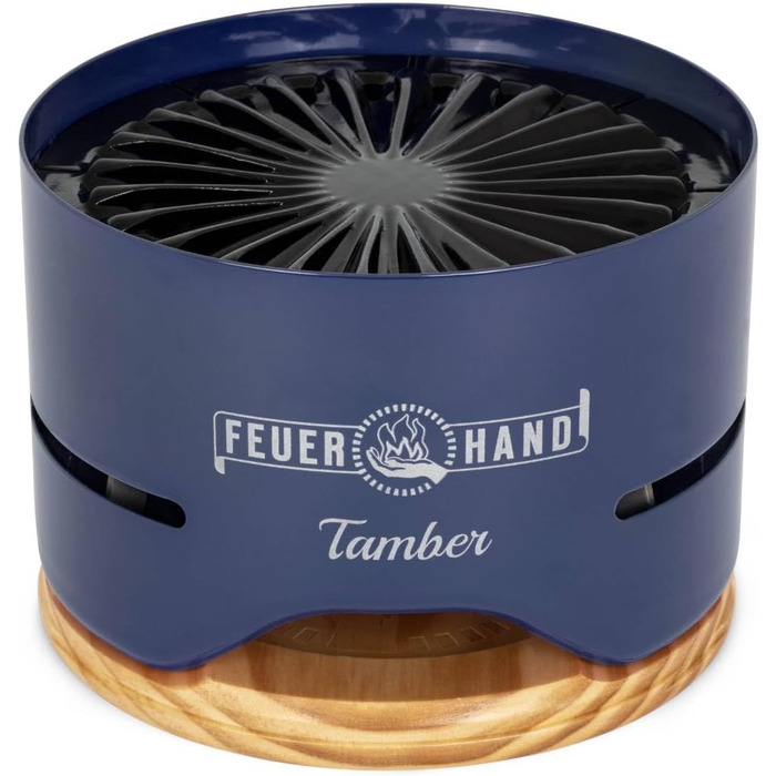 Настільний гриль Feuerhand Tamber синього кольору Емальована решітка для гриля З антипригарним покриттям Горіння з низьким рівнем диму Зливні канавки для мастила та рідин, що подаються зі столом гриль на вугіллі
