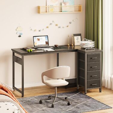 Кутовий письмовий стіл Coleshome, 120x70 см, L-подібний стіл з 4 шухлядами, двосторонній комп&39ютерний стіл для офісу, кабінету, спальні, чорний 120 70 см