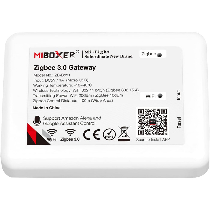 Диммер Milight Miboxer Zigbee3.0, контролер одноколірної світлодіодної стрічки, 12 В/24 В, сумісний із додатком/голосовим керуванням Zigbee Storeo Echo (ZB-Box1)