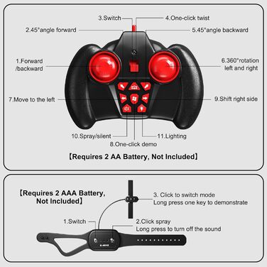 Автомобіль з дистанційним керуванням AYIQUTY, трюк на радіоуправлінні зі спреєм, світлом і музикою для дітей, повний привід 2,4 ГГ