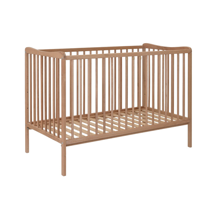 Дитяче ліжко Grzes 120x60 см, Натуральний колір, виготовлене з бука, перевірено на відповідність EN 716, регульована по висоті рейкова основа, 3 знімні перекладини, Натуральний колір