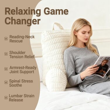 Подушка для читання для ліжка та дивана, подушка для читання з опорою для зап&39ясть, підлокітниками та опорою для спини, подушка для спини ліжка для відпочинку, розслаблення, читання, роботи за ноутбуком, перегляду телевізора (бежева)