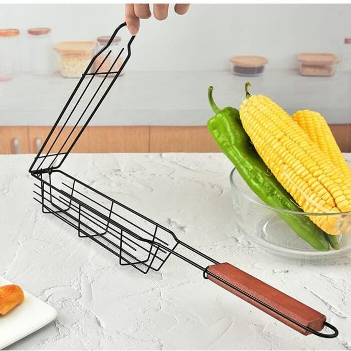 Кошик для гриля з нержавіючої сталі Bestargot Camping 304, кошик для гриля на дровах, кошик для гриля з 1 предметів з дерев'яною р