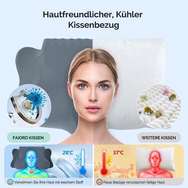 Подушка для шиї, подушка з піни з ефектом пам&39яті, ергономічна подушка, подушка для підтримки шиї для сну на боці, спині та животі, темно-сіра, 64 x 39 x 13 см