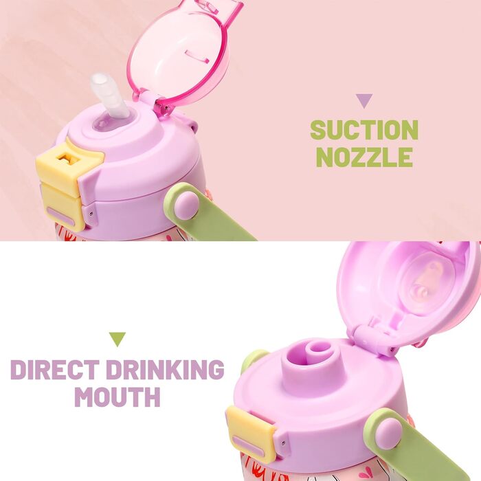 Дитяча ізольована пляшка для води з кришкою-трубочкою, 350 мл, вакуумний стаканчик з подвійною стінкою без бісфенолу А, 18/8 нержавіюча сталь, герметичний, дитячий, з трубочкою для школи, подорожей, хлопчиків, дівчаток (кролик)