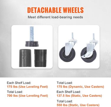 Полиця для зберігання VEVOR з колесами, 4-рівнева регульована, вантажопідйомність 700 фунтів, міцна гаражна полиця, металевий органайзер, дротяна полиця, чорна, 120 x 45 x 188 см для кухні, комори, підвалу, ванної кімнати