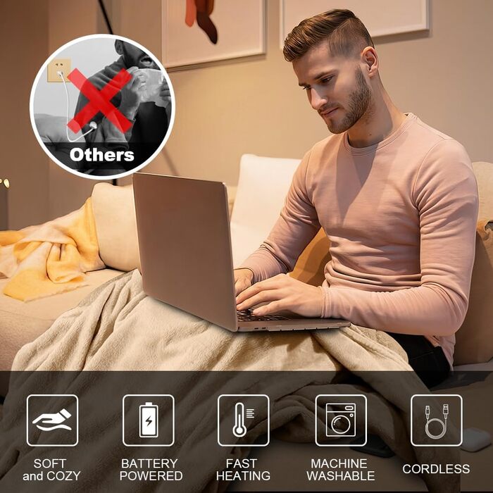 Бездротова ковдра з підігрівом з акумулятором 10000 мАг, електрична фланелева ковдра з підігрівом 160x90 см, портативна для жінок та чоловіків, 3 рівні нагріву, можна прати для дому, офісу, кемпінгу, хакі