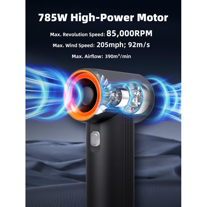 Електричний струменевий сухий повітродув, повітродув для металевого листя, повітродувка зі стисненим повітрям і повітродувка, автомобільна сушарка з потоком повітря 331 км/год для листя, снігу, крапель води та пилу в автомобілі