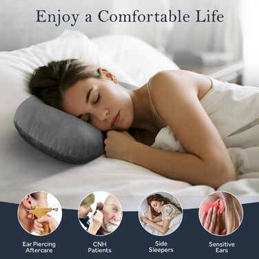 Амбушури для тих, хто спить на боці, більший вушний отвір для комфортного сну, регульовані амбушури з мяким чохлом, який можна прати ідеально підходять для догляду та підтримки проколотих вух (сірі)