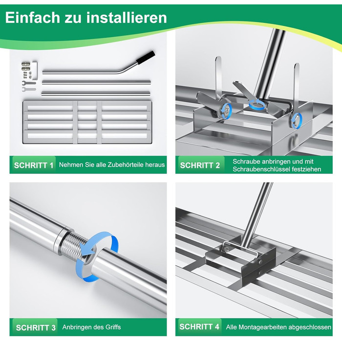 Професійний вирівнювач газону з нержавіючої сталі 76x25 см, з міцною металевою ручкою 201 см. Важкий рівневий грабель для піскування та вирівнювання трави для саду, подвір'я, гольф-поля та пасовища.