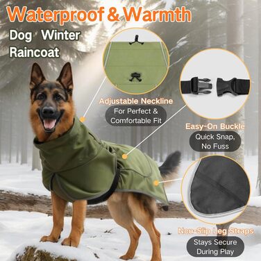 Водонепроникний дощовик для собак, регульований дощовик для великих та середніх собак, вітрозахисний теплий костюм для собак, лабрадор, хаскі (зелений, розмір M) M Зелений