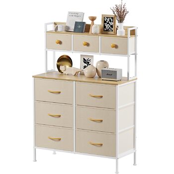 Комод з 9 шухлядами, комод для спальні, металевий каркас, дерев&39яна стільниця, тканинні шухляди, тканинний комод для спальні, вітальня, бежевий Бежевий D36