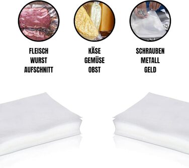 Вакуумні пакети Вакуумні пакети 20х30 см Глатт 100 шт. Для камерних вакууматорів Їжа Пилосос PA/PE 20/70 90 мкм Вакуумна плівка для м'яса, ковбаси, сиру, фруктів, овочів, шнеків