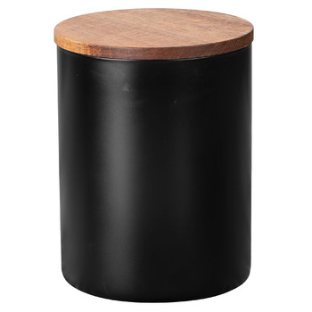 Контейнер для зберігання WENKO Mio, 1,0 л, круглий контейнер з боросилікатного скла з кришкою з акацієвого дерева, герметичне ущільнення завдяки силіконовому кільцю, Ø 11 x 14,5 см, чорний