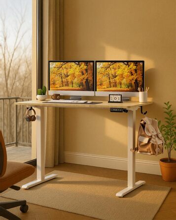 Стіл з регульованою висотою, 100 x 60 см, пам&39ять налаштувань висоти з 2 режимами, легке складання, для домашнього офісу, навчання та ігор, натуральне дерево
