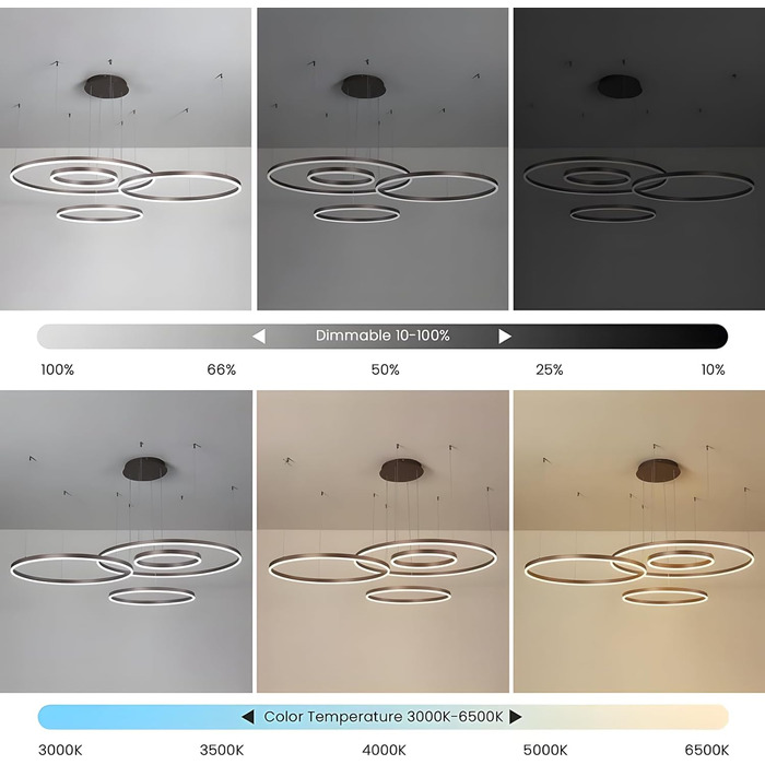 Металева світлодіодна люстра WayLuoung 3 кола 204060см Стельовий підвісний світильник з кільцями 45 Вт, пульт дистанційного керування з регулюванням яскравості 3000-6000K, підвісний світильник з акриловим екраном, вітальня, спальня, фойє, їдальня (коричне