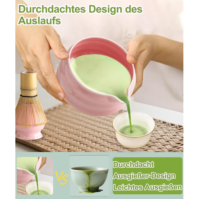 Набір для матча Рожева Гармонія (7 предметів) бамбуковий вінчик (часен) та підставка, чаша для матча з носиком, ситечко, ложка та підставка, японський набір для чаю матча для поціновувачів рожевий з носиком