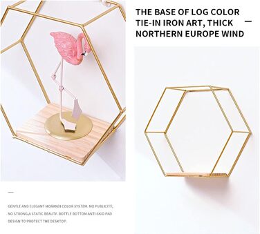 Шестигранна настінна полиця з металу з 3, золоті декоративні підвісні полиці лофт настінні полиці, настінна полиця для оздоблення