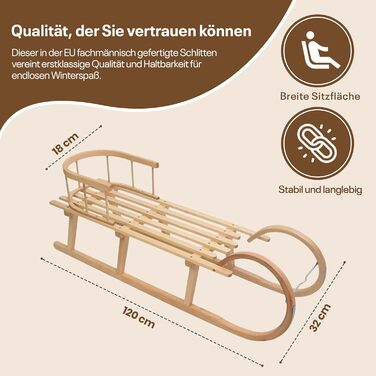 Найкраще для дітей - Дерев'яні санки санки з рогу 120 см зі спинкою санки з рогу санки для дітей з дерева дитячі санки з дерева ід