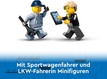 Евакуатор LEGO City зі спортивним автомобілем, іграшкова машинка для хлопчиків та дівчаток віком від 4 років, подарунок на день народження для дітей, іграшкова вантажівка з 2 мініфігурками та аксесуарами, такими як кохлеарний імплантат 60435