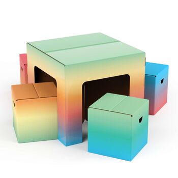 Дитячий комплект сидіння 60 x 60 x 55 см з картону, складаний дитячий стіл зі стільцями, комплект дитячих меблів 1 стіл та 4 дитячі стільці - Дитячий комплект сидіння &quotВеселка&quot