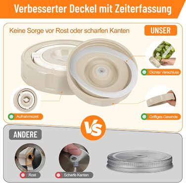 Банки для ферментації, упаковка з 2 шт., місткість 2 л, контейнери для кімчі з гідрозатвором та індикатором дати, банки для ферментації з широким горлом, ідеально підходять для ферментації кімчі, квашеної капусти, закваски, 2 л (з індикатором дати)