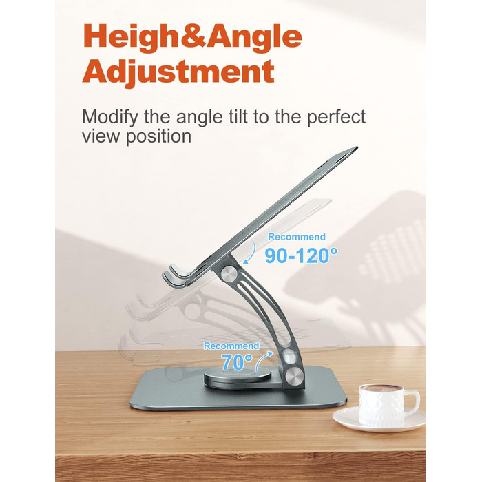 Підставка для ноутбука tounee з поворотним механізмом на 360, ергономічна, регульована по висоті. Підвищення для ноутбука на стіл, стійка для роботи стоячи. Сумісна з ноутбуками 1017 дюймів, сірого кольору.