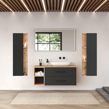 Комплект меблів для ванної кімнати Planetmbel туалетний столик LUX 120 см золотий дуб/антрацит БЕЗ умивальника з тумбою 2 шт. золо