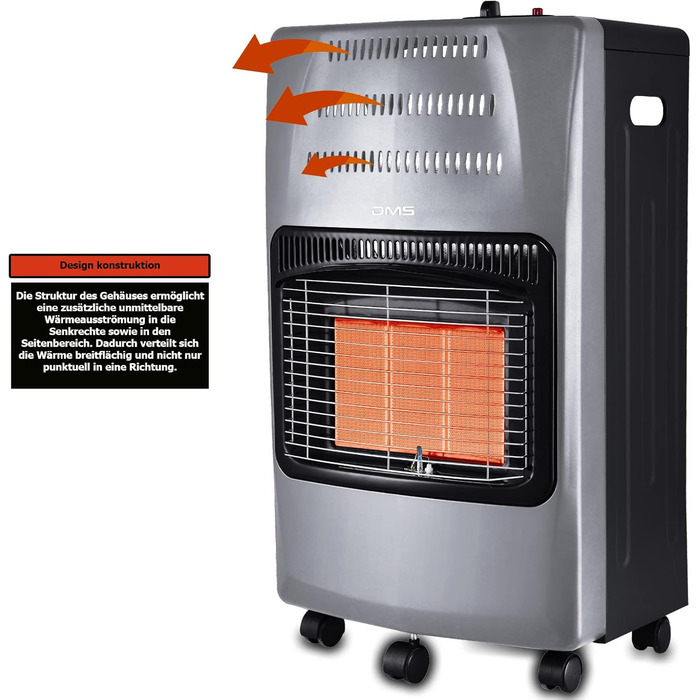 Газовий обігрівач DMS 4200 Вт, газовий обігрівач, інфрачервоний керамічний пальник з регулятором тиску газу, газовий шланговий обігрівач, інфрачервоний газовий балон з бутаном та пропаном до 15 кг [Клас енергоефективності A] (сірий) [Клас енергоефективнос