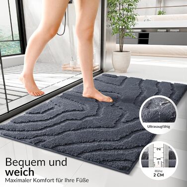 Нековзний килимок для ванної, який можна прати, кольору Vulcanic Grey з підкладкою з TPR, м&39якою мікрофіброю та позачасовим дизайном