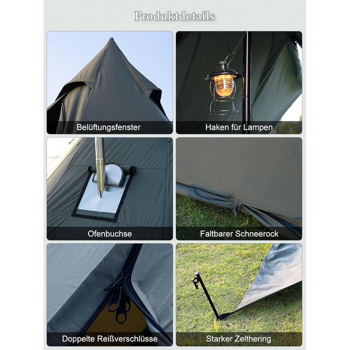 Намет TOMOUNT, бавовняний індіанський намет, високий коник 2,8 м, для 6-8 осіб, пірамідальний намет з отвором для плити, 4-сезонний кемпінговий намет для активного відпочинку, кемпінгу, пішого туризму, трекінгу, зелений