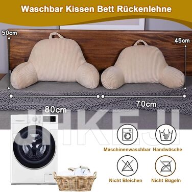Подушка для спинки ліжка 805015 см, вельветова подушка для читання для ліжка та дивана, подушка для спинки ліжка з підлокітником, велика подушка для спинки дивана, настінна подушка для узголів&39я ліжка з чохлом, який можна прати, бежевий 8051 см
