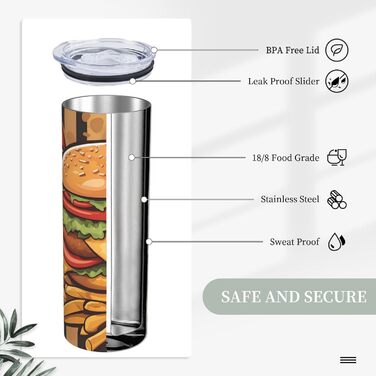 Кухоль з прямою трубочкою, мультяшний дизайн, великі бургери, принт, дорожній кухоль, підходить для кемпінгу, офісу та дому, 590 мл