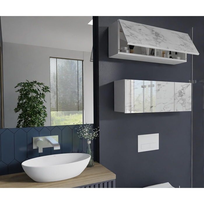 Шафа для ванної кімнати PLATAN ROOM шириною 80/120/160/200/240, меблі для ванної кімнати, настінна шафа з відкидними дверцятами, глянцевий матовий білий (білий матовий/мармуровий глянець, 80 x 30 x 25 см), білий матовий/мармуровий глянець, 80 x 30 x 25 см