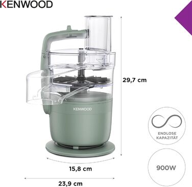 Компактний кухонний комбайн Kenwood MultiPro Compact з функцією Express Serve, ножами з нержавіючої сталі, дисками для нарізки та тертя, імпульсним режимом, 900 Вт, Зелений (FDP23.140GR)
