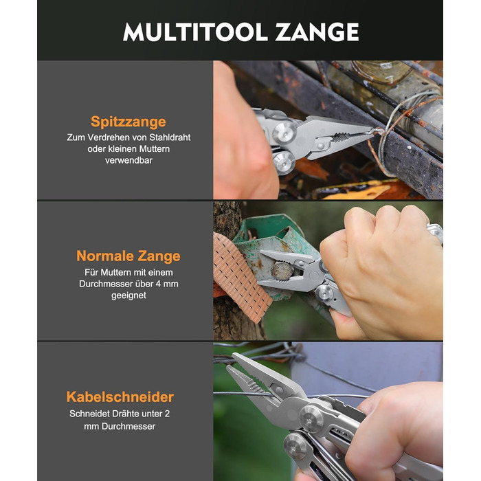Мультитул Rolgno, подарунки для чоловіків, складний мультитул з нержавіючої сталі 14 в 1 з плоскогубцями, ножем, пилкою, викруткою