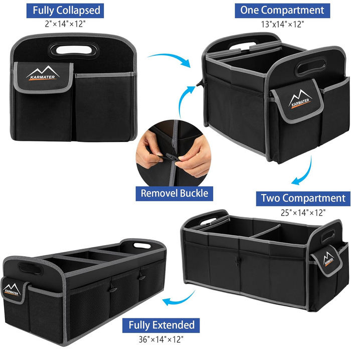Органайзер для багажника M KARMATER, машинне прання, матеріал PP, 3 відділення, автомобільне зберігання, 95 л, водонепроникний поліестер, органайзер для аксесуарів та 6 кишень, підходить для позашляховиків, мінівенів, пікапів. Розміри 91.4 x 35.6 x 30.5 с