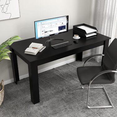 Обідній стіл GIANTEX для 6-8 осіб, 160 x 80 x 77 см, великий прямокутний дерев&39яний стіл, портативний кухонний стіл (до 150 кг), сучасний обідній стіл, письмовий стіл для їдальні, кухні, офісу (чорний)