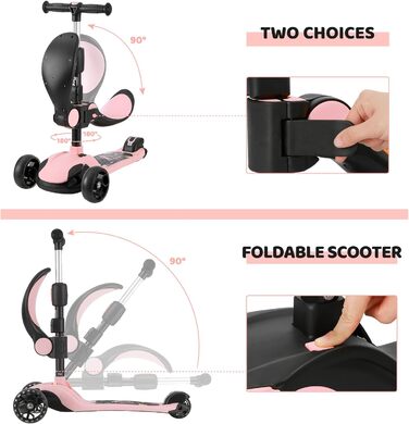 Самокат BremToy дитячий зі знімним сидінням, дитячий самокат з плавним регулюванням, дитячий самокат з поліуретановими світлодіодн