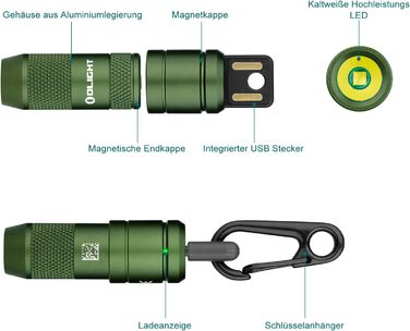 Міні-світлодіодний ліхтарик USB перезаряджається брелок з магнітною основою, 50LM 19.5g EOS брелок ліхтарик, IPX6 маленький ліхтарик для кемпінгу, на природі, надзвичайних ситуацій (OD Green), 2