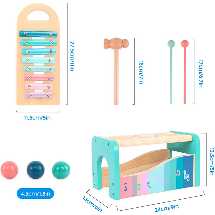 Ксилофон та молоточок з ксилофоном Навчальна іграшка Монтессорі від 1 рокуМногофункціональна музична іграшка для дітей 1 2 3 роки (модернізація ксилофона)
