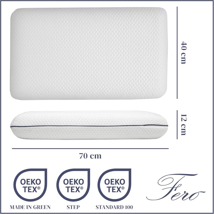 Подушка для шиї Fer з піни з ефектом пам&39яті 70x40x12 з волокном Tencel Розкіш і комфорт для спокійного нічного сну Середньої жорсткості та повітропроникна для шиї, спини та плечей Сертифіковано Oeko-TEX 70 x 40 x 12 см