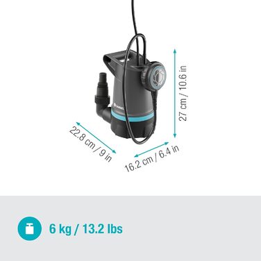 Занурювальний насос для чистої води Gardena Klarwasser-Tauchpumpe 20000 BASIC, 20 000 л/год, з поплавковим вимикачем, міцний та довговічний, ідеальний для відкачування води (09016-47)