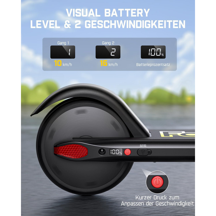 Електричний самокат FanttikRide C9 для дітей 8-12 років, 2 швидкості 10/16 км/год, запас ходу 8 км, регульована висота, складаний, дитячий електросамокат, чорний